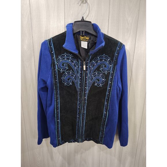 Bob Mackie Wearable Art Leather Sweater Jacket Suede M Full Zip Western Festival - Picture 1 of 6